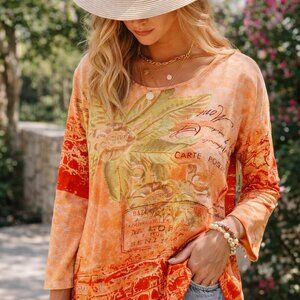 Y2K Jane Ashley Embellished Boho Floral Postcard 100% Cotton XL Top